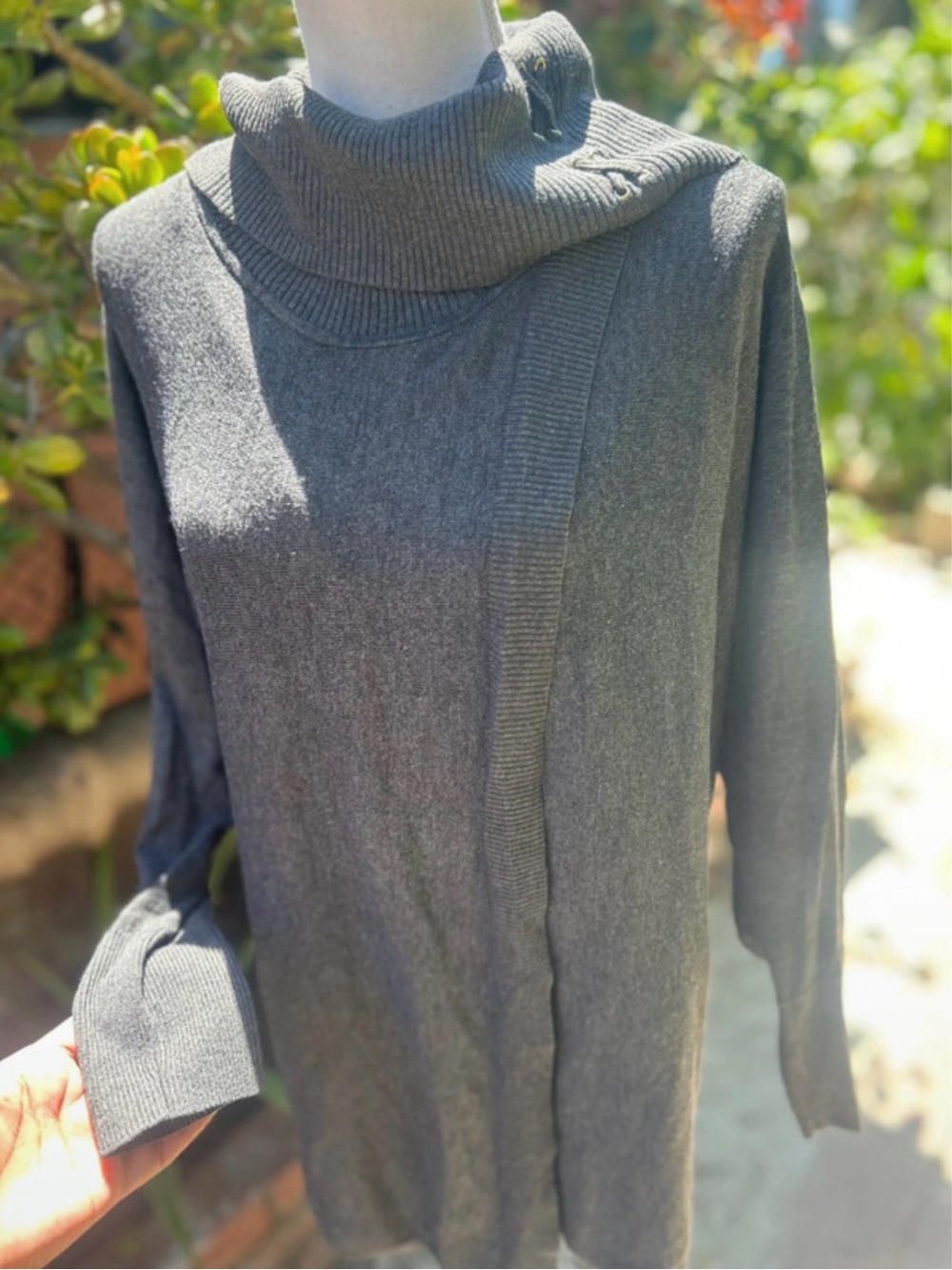 JM Collection Charcoal Gray Asymmetric Turtleneck Sweater
